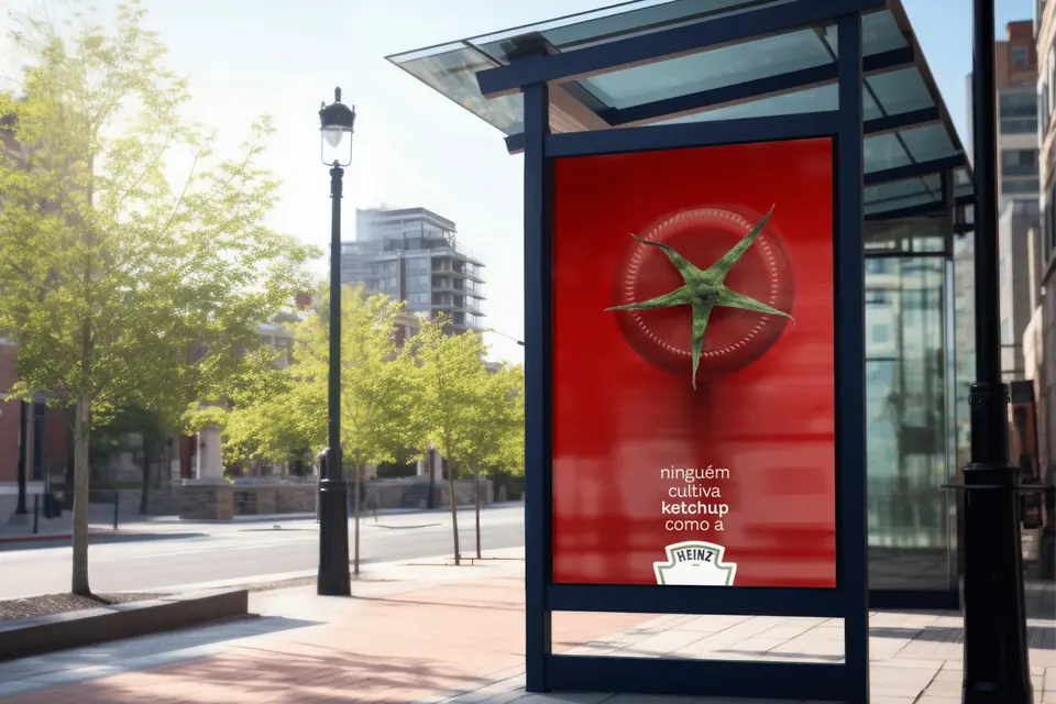 Bus shelter with a ketchup poster