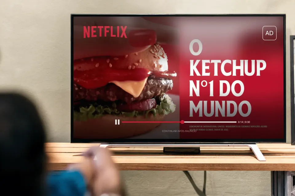 Ketchup ad on a connected TV in a living room, during a series